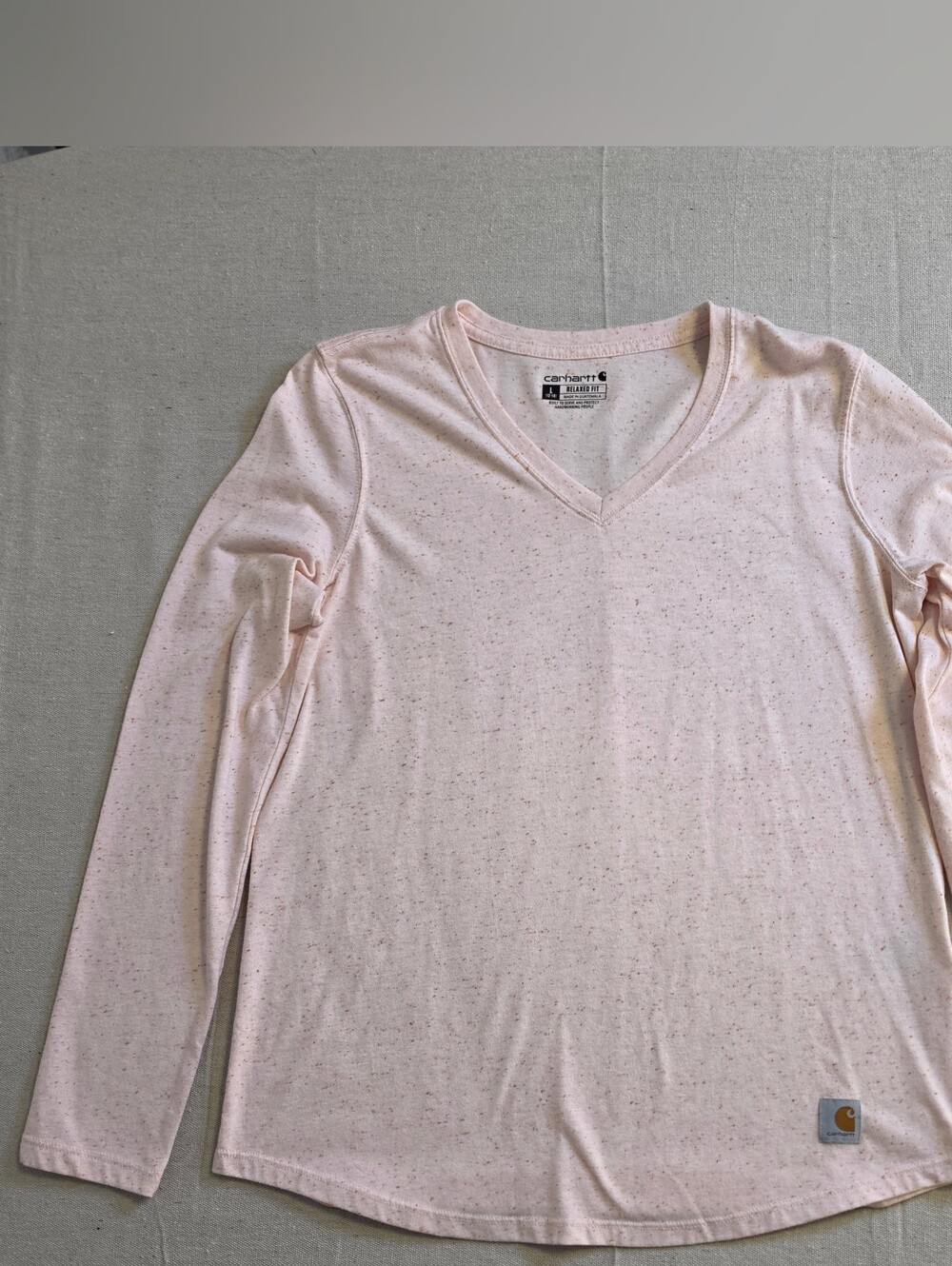 Carhartt Relaxed Fit V-Neck Pink Salt T-shirt Long Sleeve Women's L